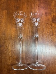 Wedding Toasting Fluted Champagne Glasses Lovebird And Hearts