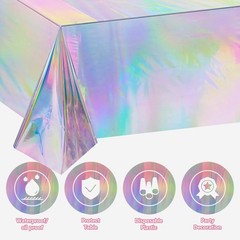 OHOME 4 Pack Iridescence Plastic 54″ x 108″, Iridescent Tablecloth