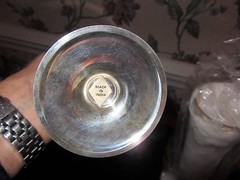 PAIR OF DOVE TOASTING GOBLETS; SILVERPLATE 9.5″; BRASS ART WARE, INDIA