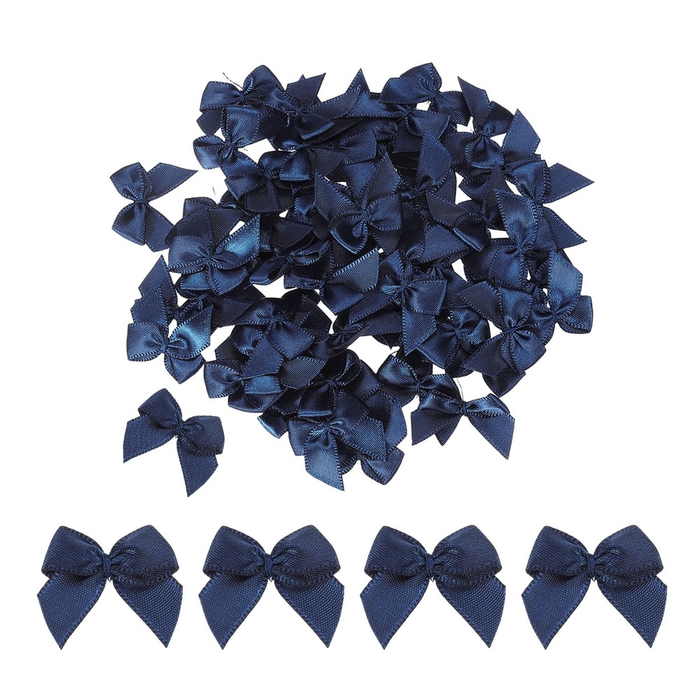 50pcs, Mini Ribbon Bow 1″ Mini Fabric Satin Ribbon Flower Bows Navy Blue