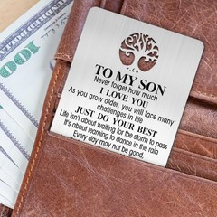 To My Son Wallet Card, Engraved Metal Wallet Insert Card Love Note from Dad,