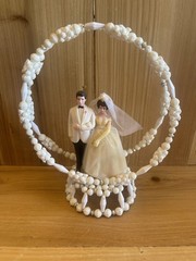 Vintage Hand Beaded Wedding Cake Topper 1960’s 6.5” Wilton Bride And Groom