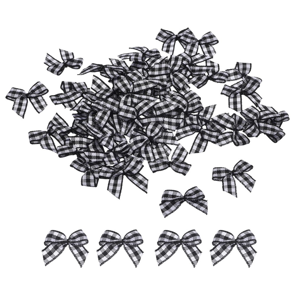 100Pcs Mini Gingham Ribbon Bow 1″ Checkered Ribbon Bows Black and White,