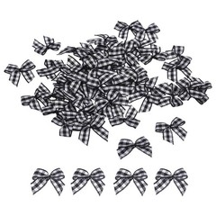 100Pcs Mini Gingham Ribbon Bow 1″ Checkered Ribbon Bows Black and White,