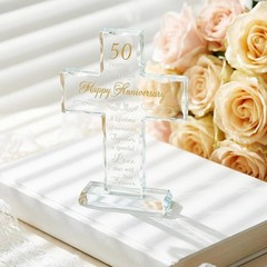 Engraved Glass Cross for 50th Wedding Anniversary