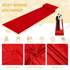 2×15 FT Red Velvet Wedding Aisle Runner Indoor Carpet Rug Church Decoration