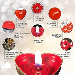 50Pack Heart Shaped Tealight Candles(25×2 Layers),Romantic Love Unscented Pink