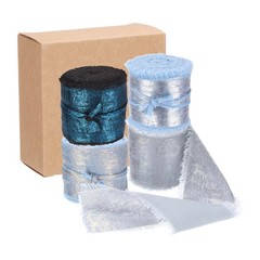 4pcs Chiffon Ribbon, 1″x5 Yard Silk Ribbon, Blue Glitter Fabric Ribbon