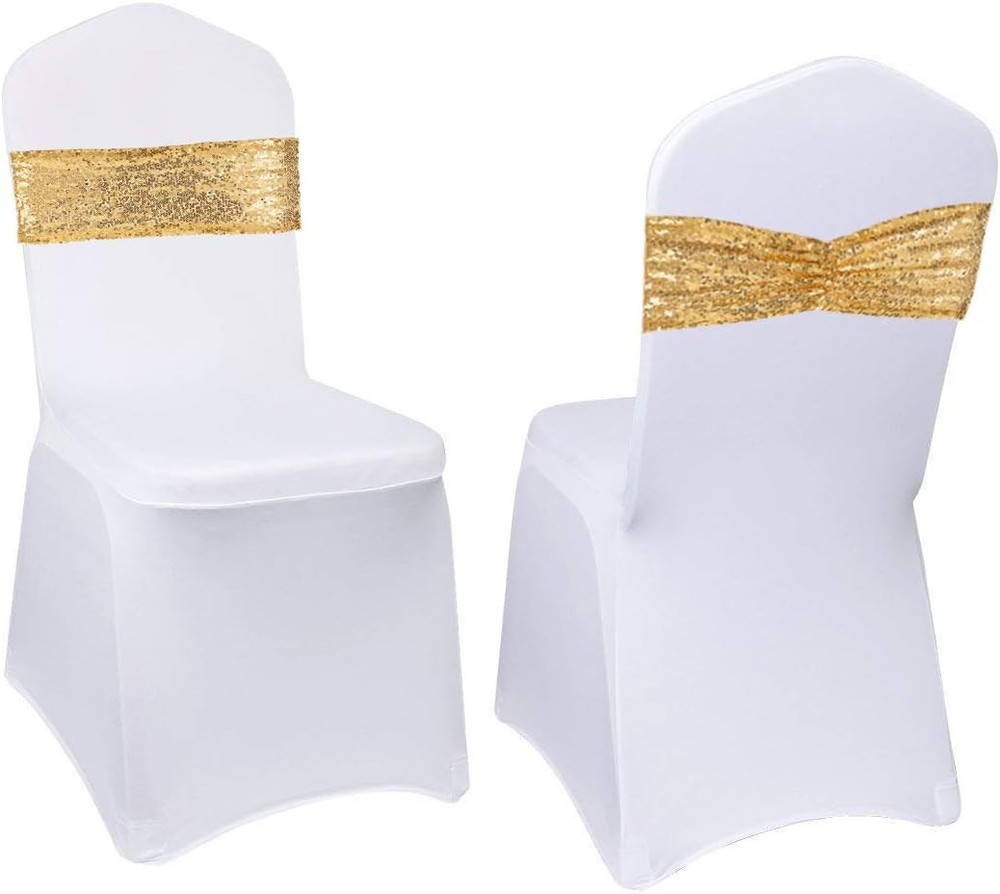 Set of 10 Sequin Chair Bows Sashes Gold Chair Sashes for Wedding Party