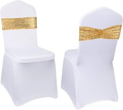 Set of 10 Sequin Chair Bows Sashes Gold Chair Sashes for Wedding Party