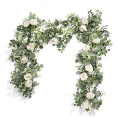 2 Pcs 13FT Artificial Flower Garland Wedding Decor, White Rose White 2 Pcs