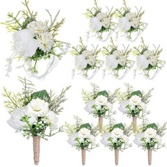 12 Pcs 6″ Artificial Rose Wedding Corsage & Boutonniere Set for Prom & Parties