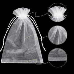 100PCS Premium Sheer Organza Bags, White Wedding Favor Bags with Drawstring, 4×6