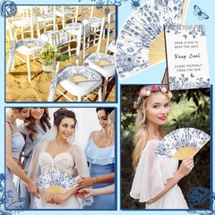 Wedding Favor Set for Guests with Floral Paper Parasols Fans and Gift Bags 61…