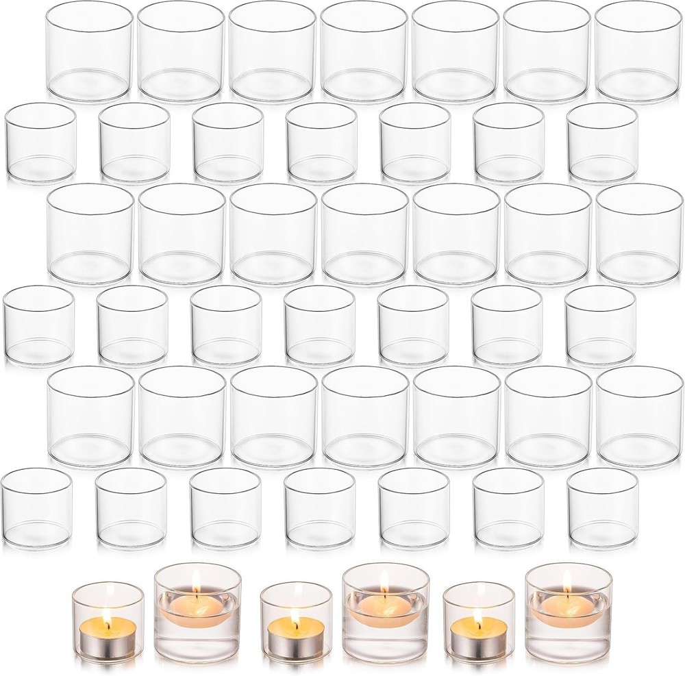 Set Of 48 Clear Tea light Candle Holders Glass Votive Bulk For Table Centerpiece