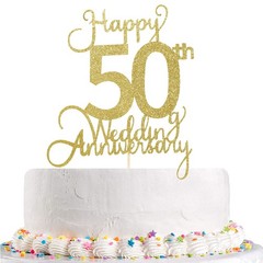 Wedding Anniversary Cake Topper – 50th Party Decoration, Gold