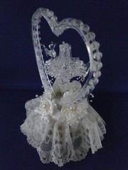 New Elegant Wedding Blown Glass with Heart, birdbath and birds Caketop #46