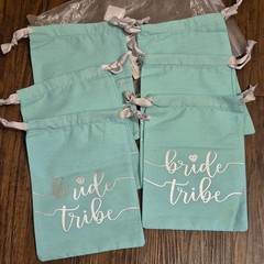 Life Is A Party Bride Tribe Mint Silver Drawstring Bags Wedding Favor Set 6pc
