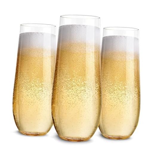 Plastic Champagne Flutes Disposable, Unbreakable Stemless Mimosa Glasses Bulk