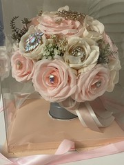 Pink And White Quinceañera Wedding Bouquet With Rhinestones And Ribbons