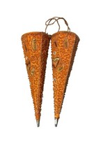 Indian Wedding Favor Mukhwas Saunf Cones Orange Beaded Sequin Decor | Set of 2