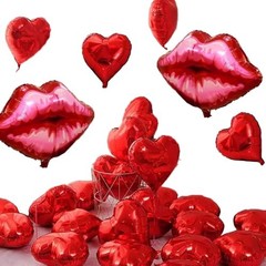 14pcs Red Lips Heart Mylar Balloons, 18inch Red Heart Balloons 30inch Large
