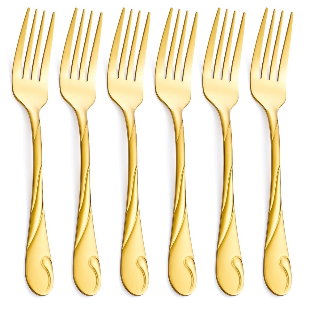 Gold Dinner Fork Set, Seeshine 7.8-inch Stainless Steel Shiny Gold Metal Tabl…