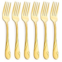 Gold Dinner Fork Set, Seeshine 7.8-inch Stainless Steel Shiny Gold Metal Tabl…