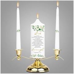 3 Unity Floral Candles for Wedding Ceremony Set with Golden Holder, Wedding