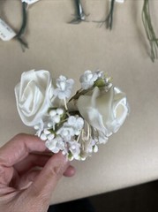 VTG Lot Mini Satin Ribbon Rose Flowers Wire Stem, Brooms Wedding Shower Craft