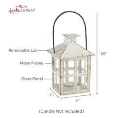 White Candle Lantern, 6 Inch Vintage White Distressed Lantern – Medium