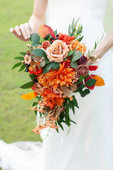 11″ Burnt Orange Wedding Bouquets for Bride Rustic Boho Cascading Bridal Bouquet