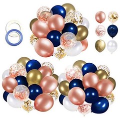 68 Pack Confetti Latex Balloons, 12 inch Birthday Balloons Navy Blue Rose Gold