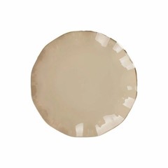 10 TAUPE 6″ Round PLASTIC Salad Dinner PLATES Gold Wavy Rim Wedding Party