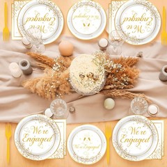 Justforjoyful 96Pcs Happy Engagement Party Supplies medium, Gold