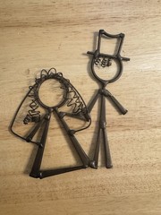 vintage metal wire wedding cake topper. Wrought Iron. 20th Century. Bride&groom