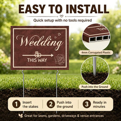 Wedding Direction Signs, 9-Piece Double-Sided Set with 2 Wedding This Way Signs,