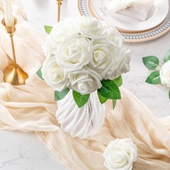 Aegero Artificial Flowerspcs Foam Fake Roses with Stems for DIY 25 Ivory