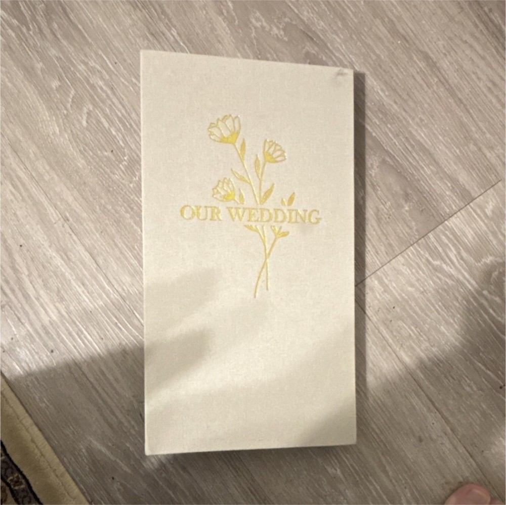 Our Wedding Slip-In Photo Album Post Bound Ivory Gold Fabric 8x10in.