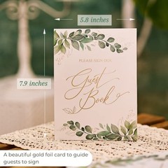 Gold Foil Wedding Guest Book 7 x 9 inches, Pen & Table Sign Included, Greenery