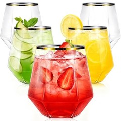 40 Pcak Plastic Stemless Wine cocktail Whiskey Champagne Gold Rim-40 Pack