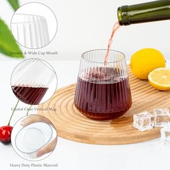 36 Pcs 12 oz Plastic Ribbed Wine Glasses, Origami Ripple Clear 36 PCS