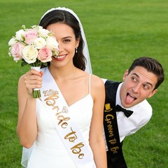 Docooniver 2 Pack Bride and Groom to be Sash Set Bachelorette White&black