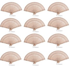 50 Sets Wooden Hand Fan Wood Handheld Folding Fans with Organza Bags and Thank