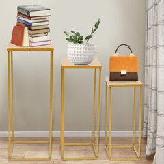 3PCS Gold Metal Square Plant Stands 20×20×50,23×23×60,26×26×70 cm