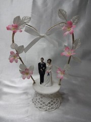 Bride and Groom Wedding Anniversary Cake Topper Vintage Pink White Black