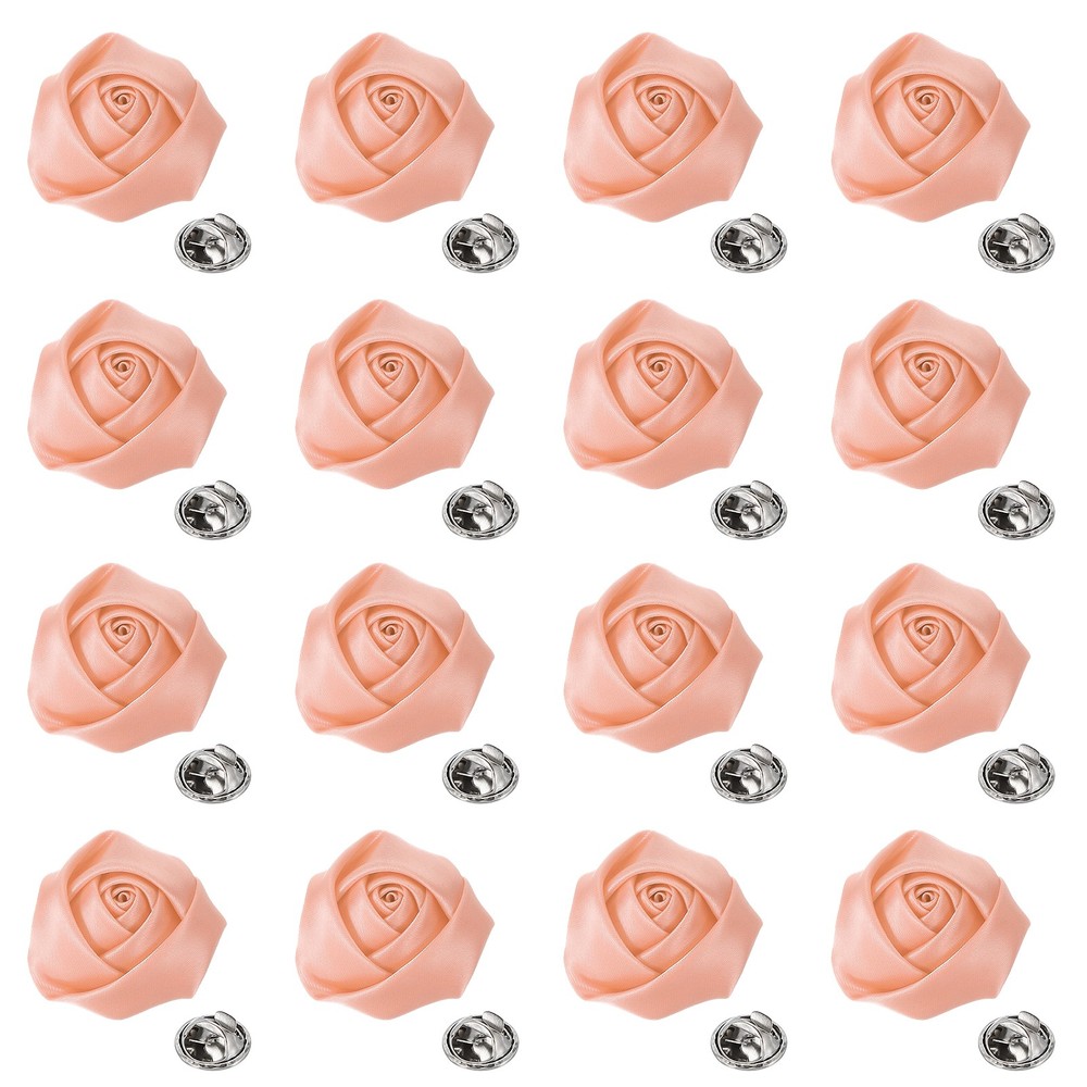 16Pcs Rose Lapel Pin 2 Inch Men’s Flower Boutonnieres Light Pink