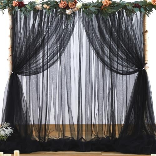 Tulle Backdrop Curtain for Parties 10ft x 8ft Sheer Photo 10 ft X 8 ft Black