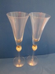 2 David Tutera Decorative Champagne Glass Flute Rhinestones Couple Wedding Toast
