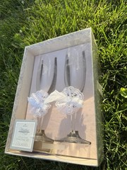 Hallmark Wedding Crystal Champagne Flutes, 2pc Set, Clear/White Etched